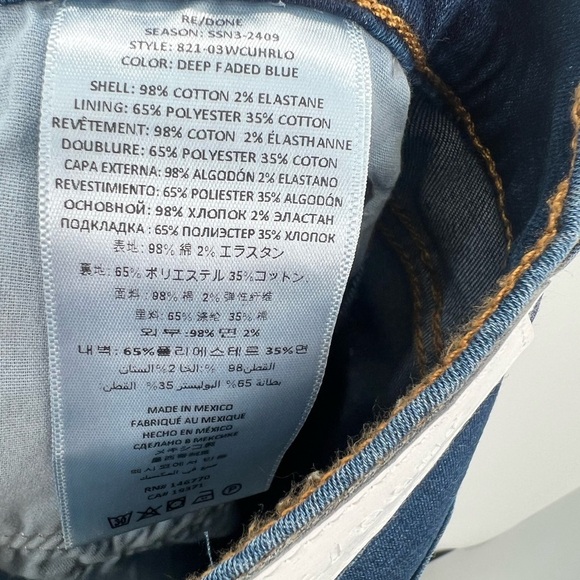 Re/done 90s High Rise Loose Relaxed Straight Leg Jeans In Deep Faded Blue - Picture 7 of 7